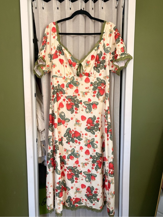 Cider Dresses & Skirts - Cider square neck midi dress w/ strawberry print